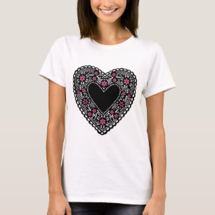 Black and Rosa Snöre Heart Tee Shirt