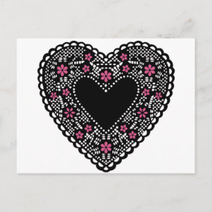 Black and Rosa Snöre Heart Vykort