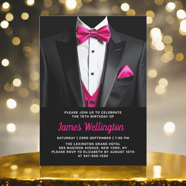 Black and Rosa Tuxedo Birthday Event Inbjudningar (Skapare uppladdad)