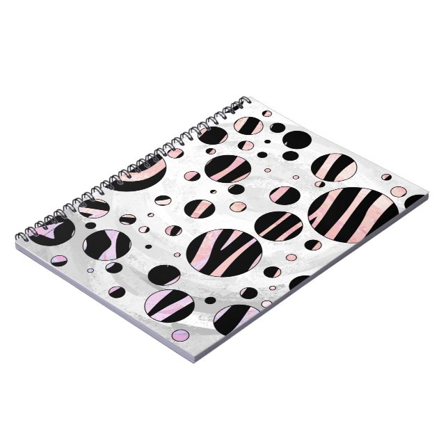 Black and Rosa Zebra Polka dots Anteckningsbok (Vänstra Sidan)