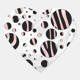 Black and Rosa Zebra Polka dots Hjärtformat Klistermärke