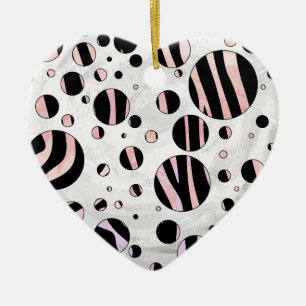 Black and Rosa Zebra Polka dots Julgransprydnad Keramik