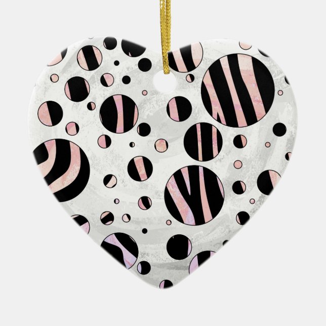 Black and Rosa Zebra Polka dots Julgransprydnad Keramik (Framsidan)