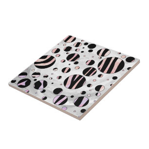 Black and Rosa Zebra Polka dots Kakelplatta