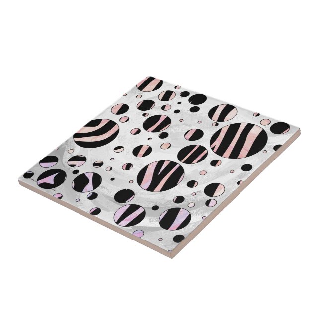 Black and Rosa Zebra Polka dots Kakelplatta (Sidan)