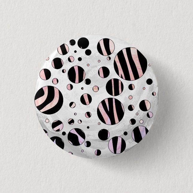 Black and Rosa Zebra Polka dots Knapp (Framsida)