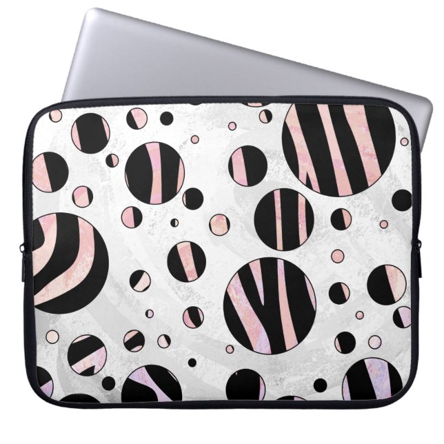 Black and Rosa Zebra Polka dots Laptop Sleeve (Framsidan)