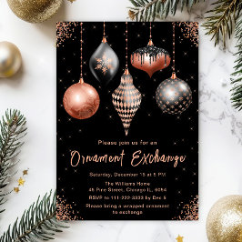 Black and Rose Gold Ornament Exchange Party Inbjudningar