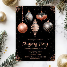 Black and Rose Gold Ornaments Christmas Party Inbjudningar