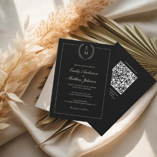 Black And Sage Wedding Invitation QR Code Inbjudningar