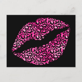 Black and Shock rosa Leopard Spot Lipstick Kiss Vykort