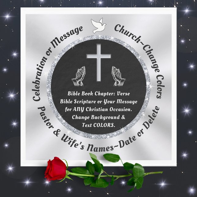 Black and Silver Church eller Christian Napkins Pappersservett (Christian Napkins for your Church Anniversary Party, Pastor Anniversary Party, Religious Celebration)