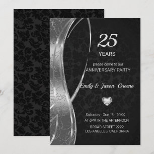 Black and Silver Damask Inbjudningar
