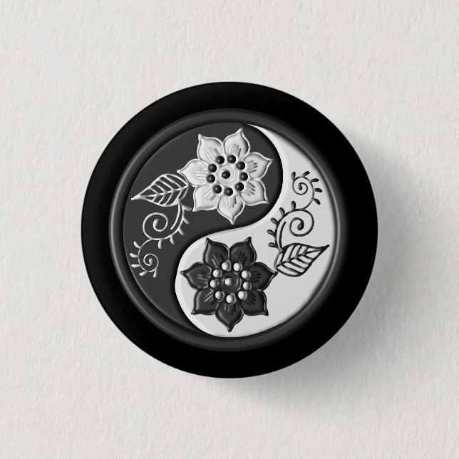 Black and Silver Floral Yin Yang Knapp (Framsida)