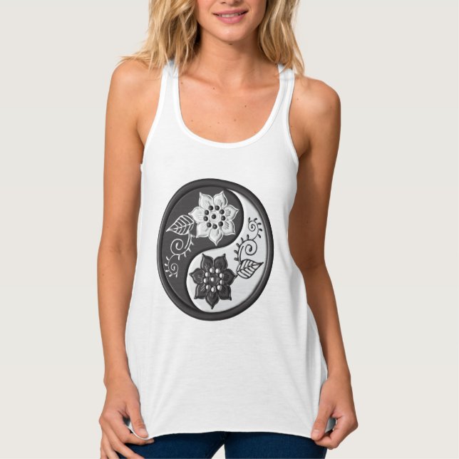 Black and Silver Floral Yin Yang Linne Med Racerback (Framsida)
