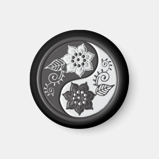 Black and Silver Floral Yin Yang Magnet