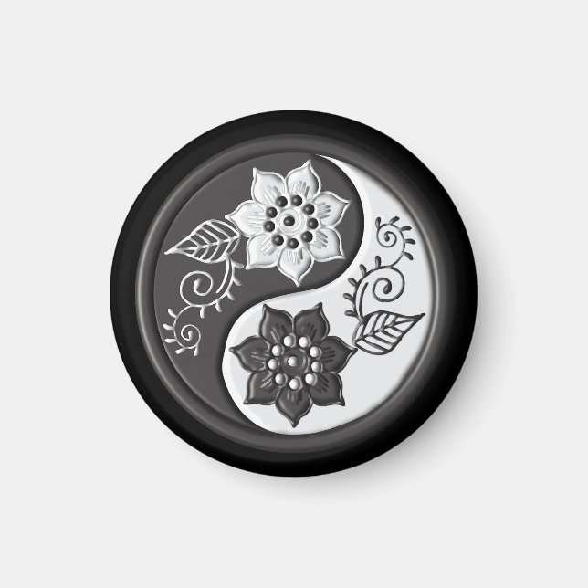 Black and Silver Floral Yin Yang Magnet (Framsidan)