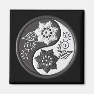 Black and Silver Floral Yin Yang Magnet