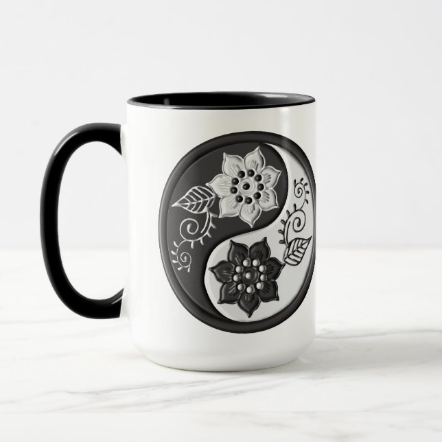 Black and Silver Floral Yin Yang Mugg (Vänster)