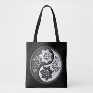 Black and Silver Floral Yin Yang Tygkasse