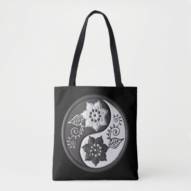 Black and Silver Floral Yin Yang Tygkasse (Framsida)