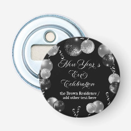 Black and Silver Glitter New Year's Eve Party  Flasköppnare