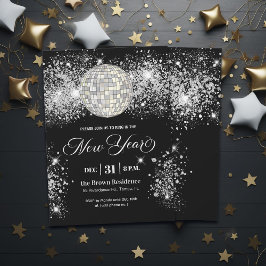 Black and Silver Glitter New Year's Eve Party  Inbjudningar
