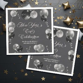 Black and Silver Glitter New Year's Eve Party  Pappersservett