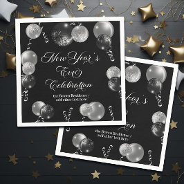 Black and Silver Glitter New Year's Eve Party  Pappersservett