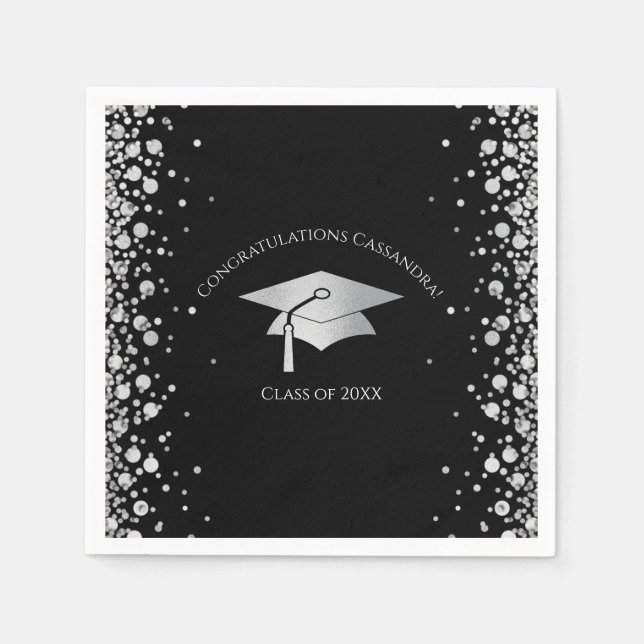 Black and Silver Graduation Pappersservett (Framsidan)
