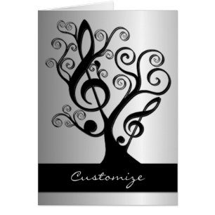 Black and Silver Music Treble Clef Träd Card OBS Kort