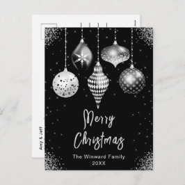 Black and Silver Ornaments Merry Christmas Helg Vykort