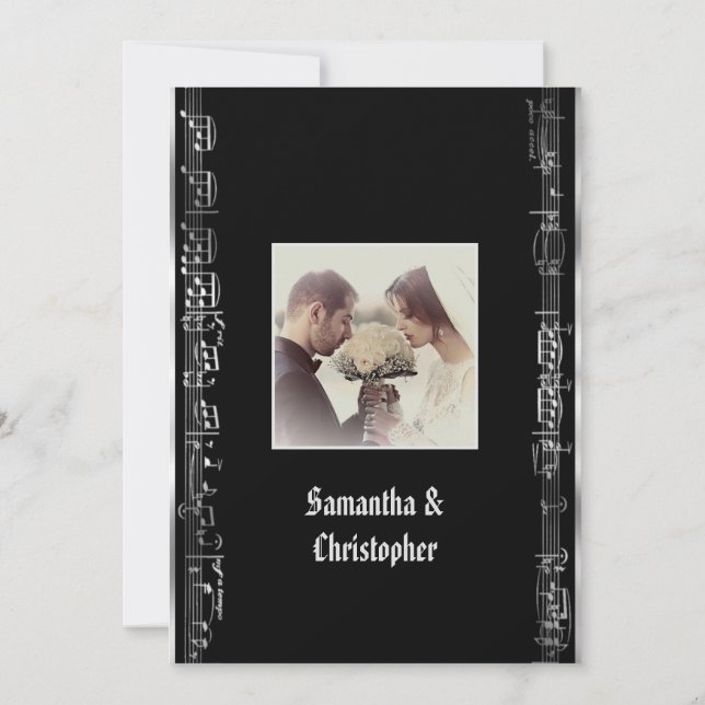 Black and silver wedding photo invitation inbjudningar (Baksida)