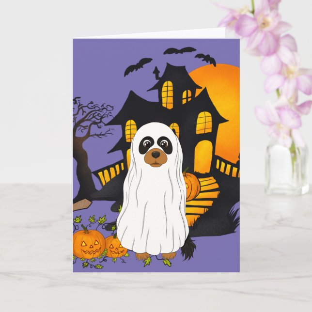 Black and Tan Cavalier Ghost Halloween Card Kort (Orkide)