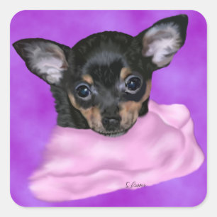 Black and Tan Chihuahua Puppy Fyrkantigt Klistermärke