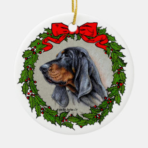 Black and Tan Coonhound Art by Glenda S. Harlan Julgransprydnad Keramik