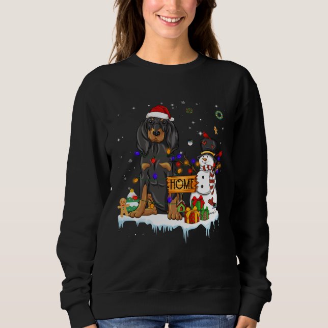 Black And Tan Coonhound Dog With Santa Hat Christm T Shirt (Framsida)