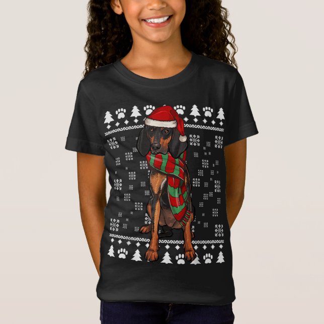 Black and Tan Coonhound Hund Santa Hat Julafton Ug T Shirt (Framsida)