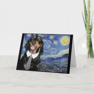 Black and Tan Coonhound in Starry Night, Parody. Kort