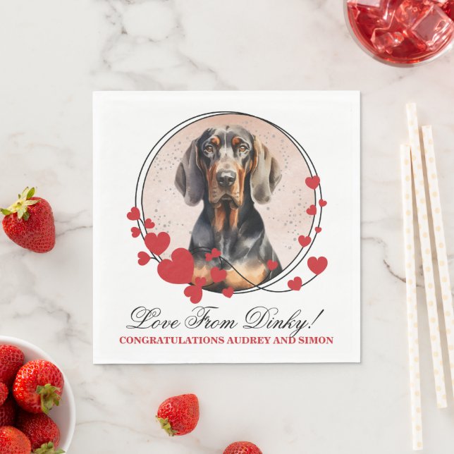 Black and Tan Coonhound Red Heart Ram Hund Photo Pappersservett (Insitu)
