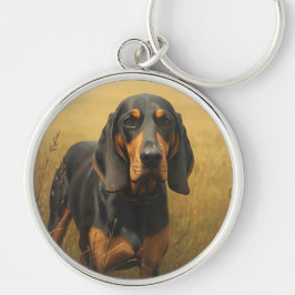 Black and Tan Coonhound Rund Silverfärgad Nyckelring