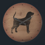 Black and Tan Coonhound Silhouette Rustic Stil Stor Klocka<br><div class="desc">Coonhound Älskare Wall Clock. Trämateriet är tryckt,  inte riktigt trä.</div>