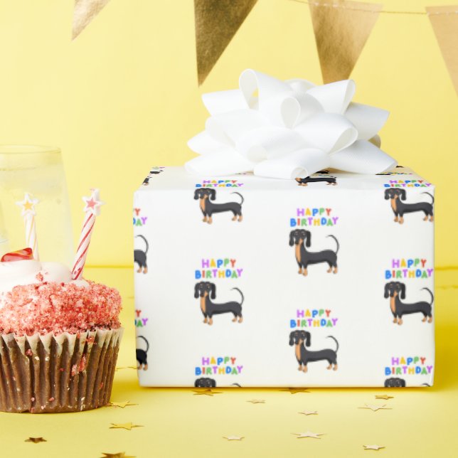 Black and Tan Dachshund Birthday Presentpapper (Födelsedagsfest)