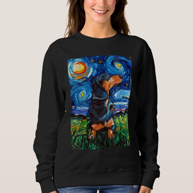 Black and Tan Dachshund Doxie Starry Night Hund Ar T Shirt (Framsida)