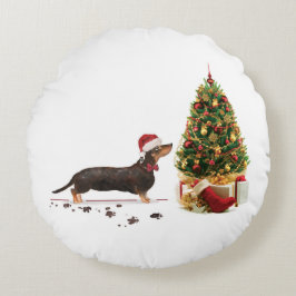 Black and Tan Dachshund Funny God Jul Hund Rund Kudde
