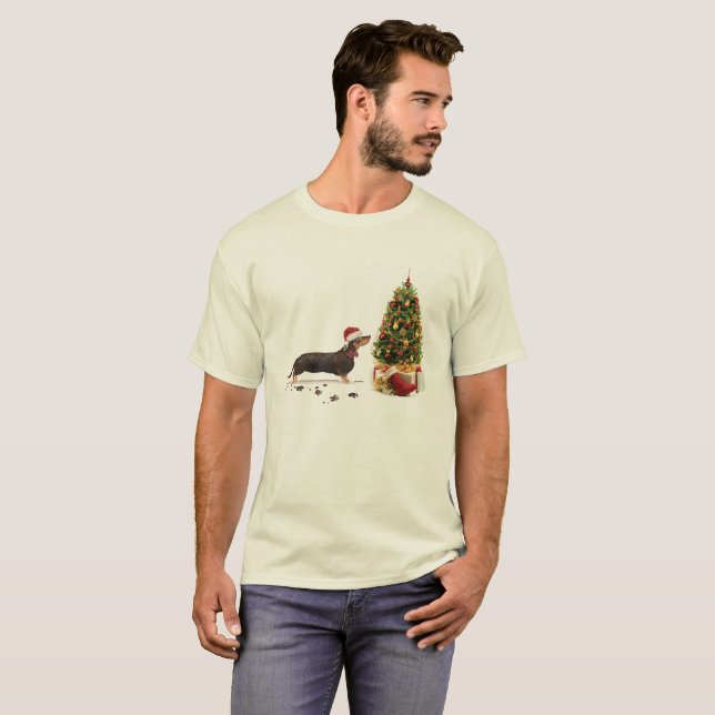 Black and Tan Dachshund Funny God Jul Hund T Shirt (Hel framsida)