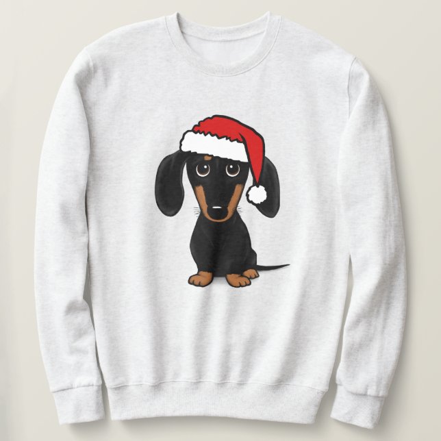 Black and Tan Dachshund Santa Cute Wiener Hund Lång Ärmad Tröja (Design framsida)