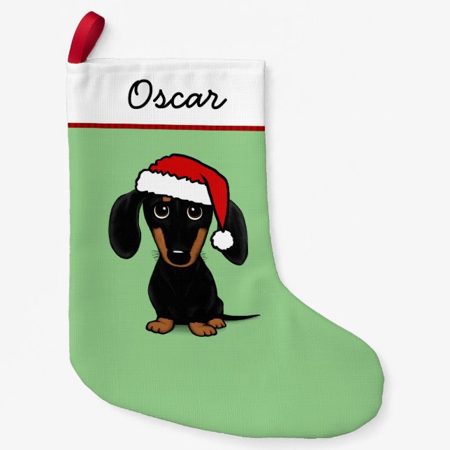 Black and Tan Dachshund Santa Cute Wiener Hund Liten Julstrumpa (Framsidan)
