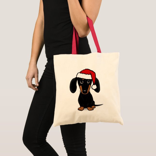 Black and Tan Dachshund Santa Cute Wiener Hund Tygkasse (Framsida (produkt))