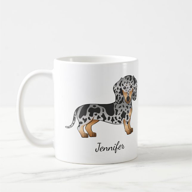 Black and Tan Dapple Kort Hair Dachshund & Namn Kaffemugg (Vänster)